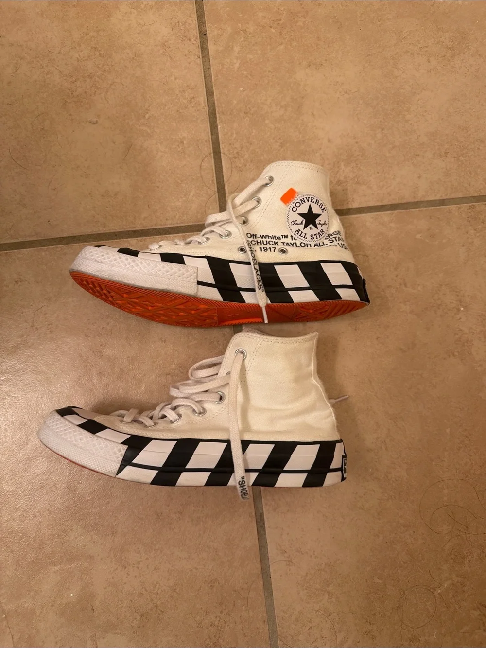 Off-White x Converse High-Top Sneakers in White with Black and Orange Accents